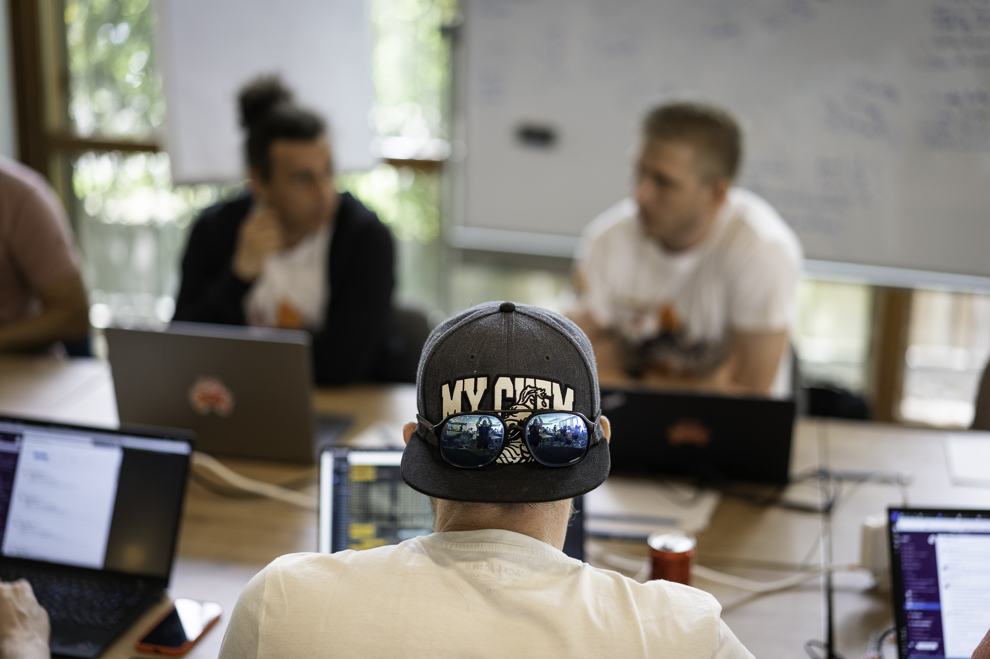 Group working on projects at the hackathon