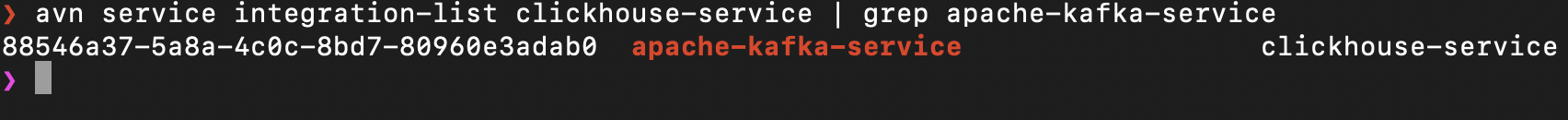 avn service integration-list terminal output