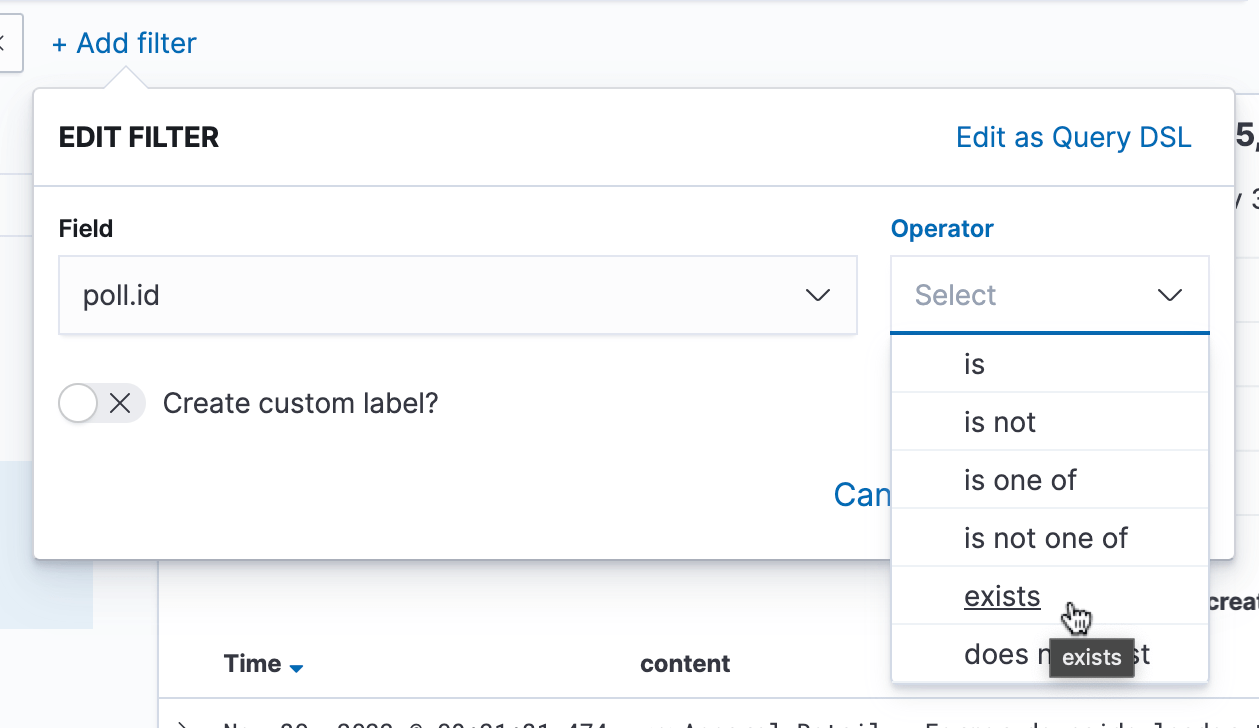 Screenshot of settings to see if a poll.id property exists
