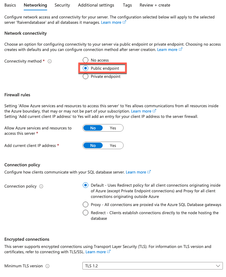 SQL Authentication method connectivity method