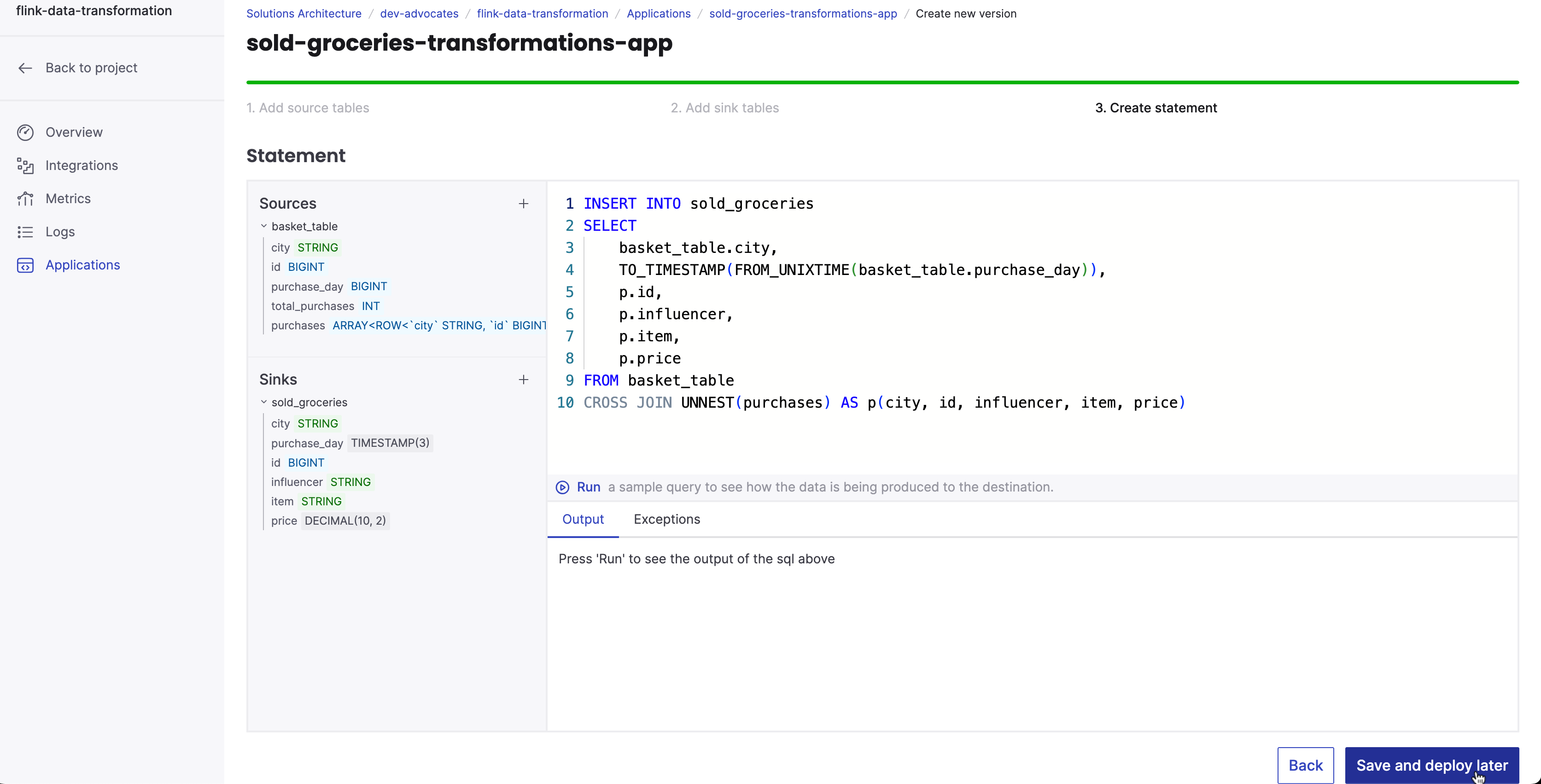 Add a transformation statement