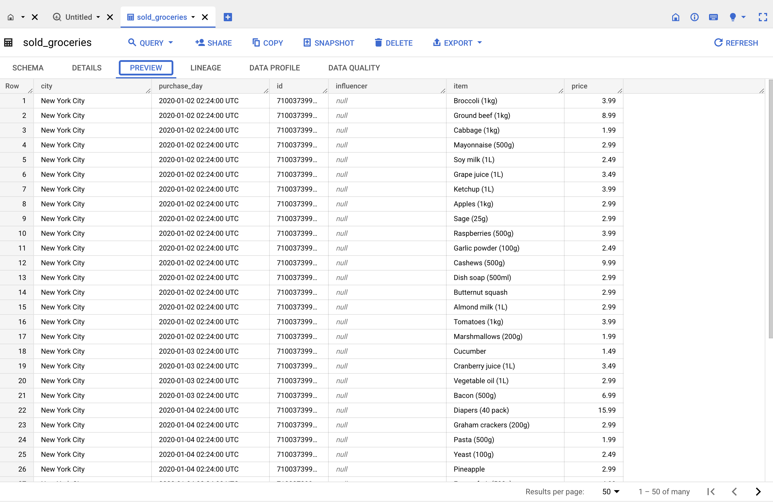 Seeing results in the BigQuery