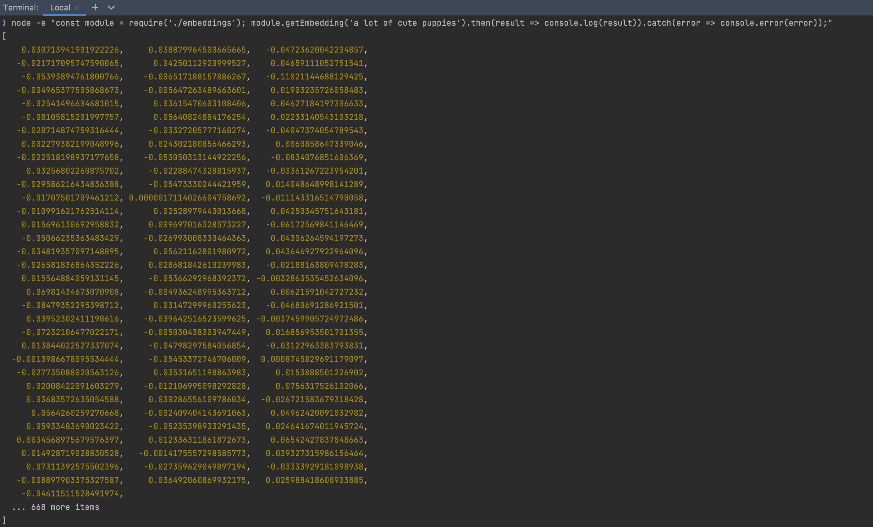 Screenshot showing example response with vectors