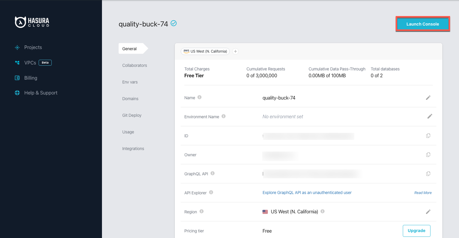 Hasura project details
