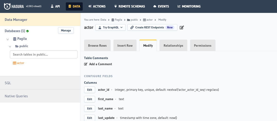 Tracking details in Hasura