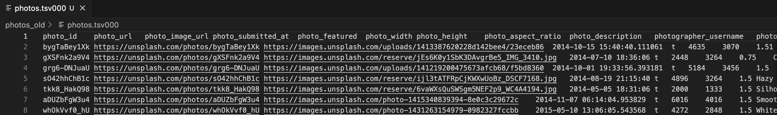 A look into photos TSV file